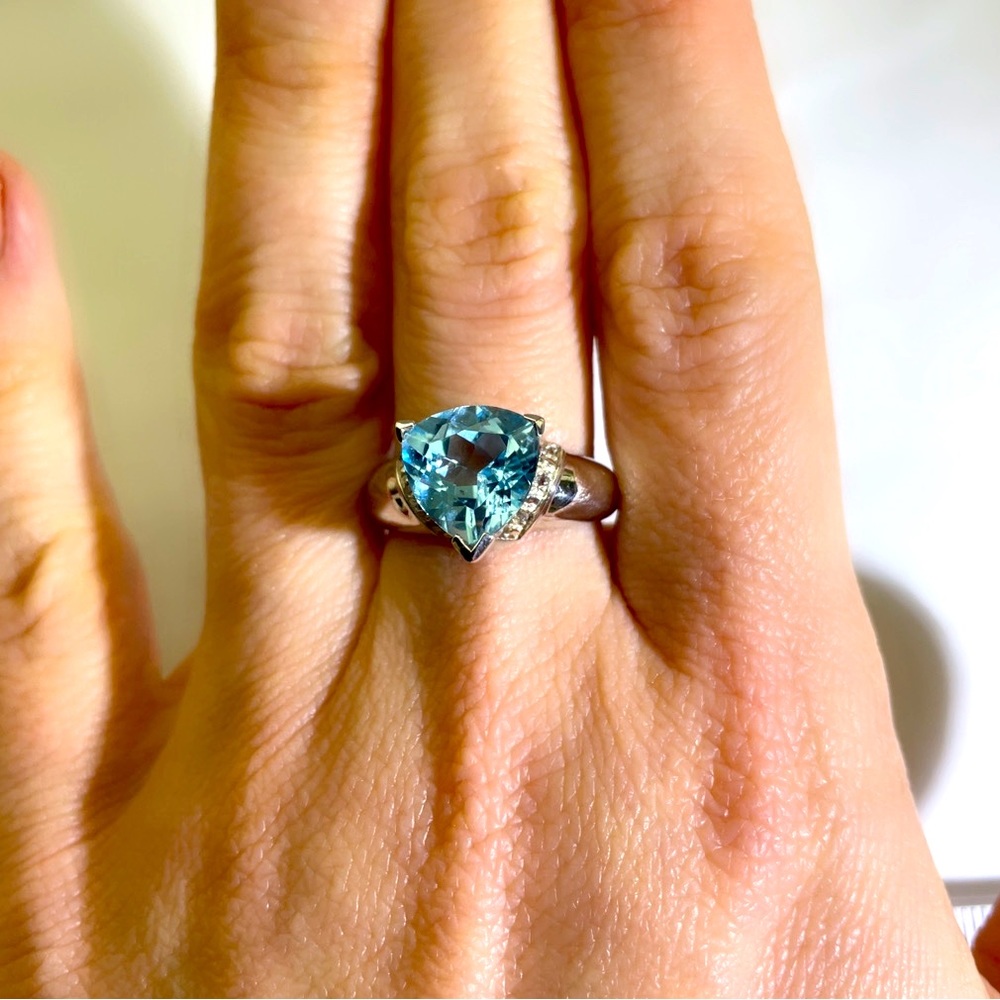 New Genuine Swiss Blue Topaz & Diamond Accent Rings 14K over .925K Hidden Halo